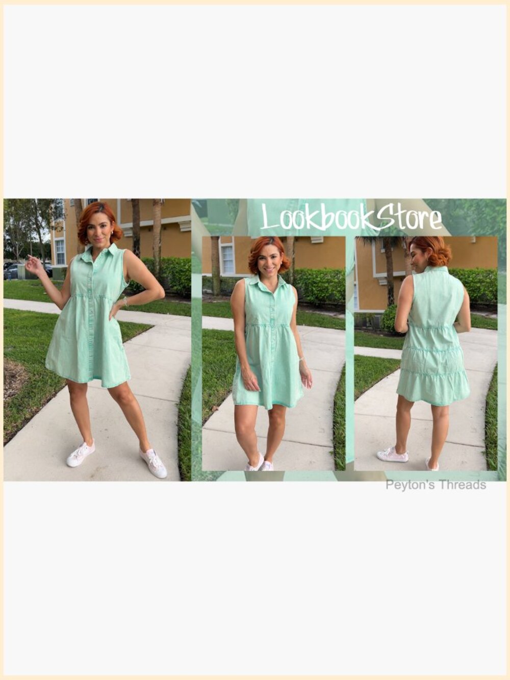 Sleeveless Babydoll Button Down Denim Dress - A-Line with Collar - Picture 7 of 7
